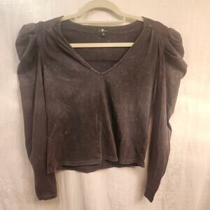 7 for all Man Kind SZ Small Acid Wash Puff Shpulder 3/4 Sleeve Shirt